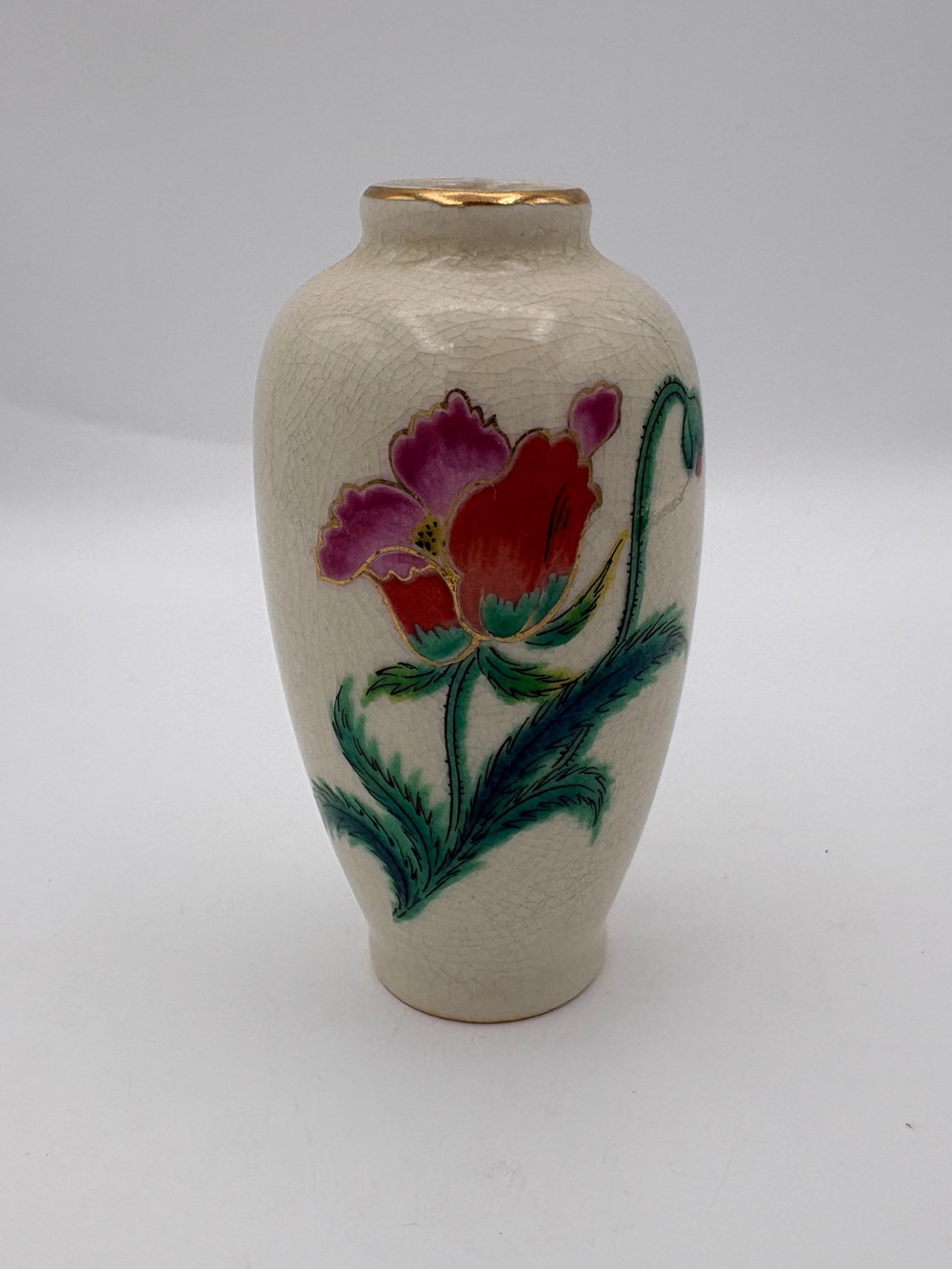 Vintage HOMCO 4β Crackle Ceramic Bud Vase Hand-Painted Made in Japan